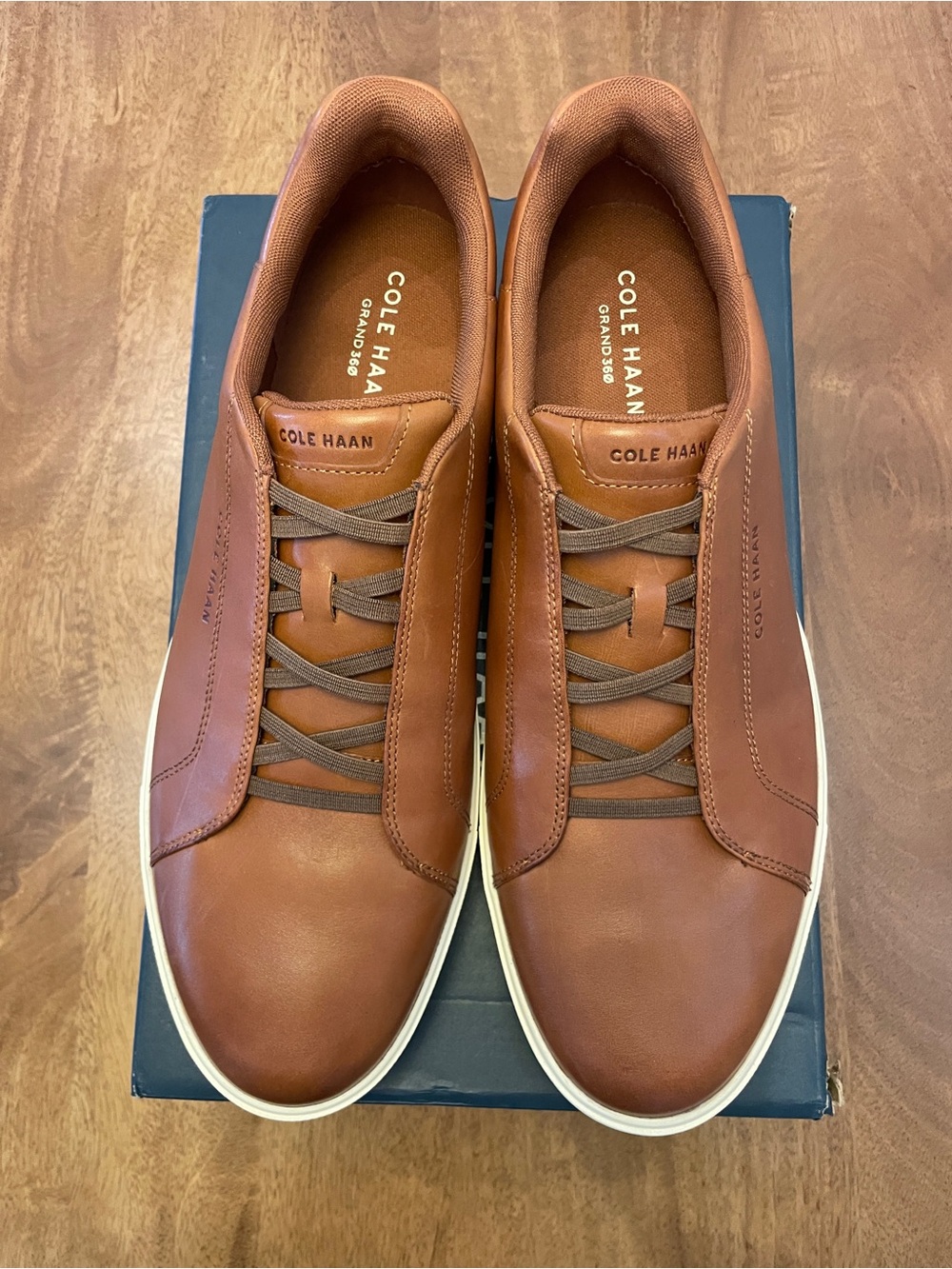NWB Cole Haan Grandpro Luxe Slip on sneakers brown leather British tan satin